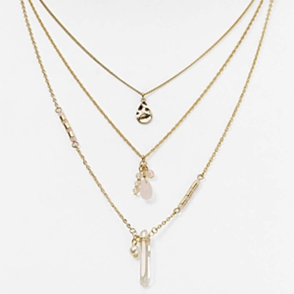Aqua Jewelry 'christie' Gold-tone Triple Layer Pendant Necklace